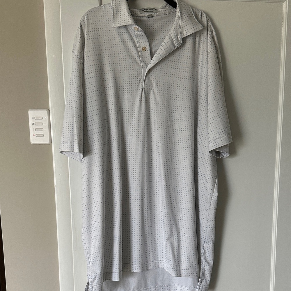 Peter Millar  Men's Polo Shirt - Light Gray with Micro Dot Pattern